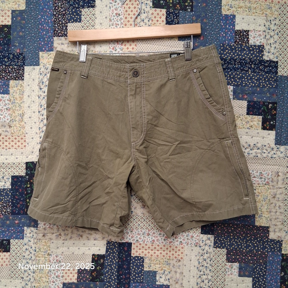 Kuhl Vintage Patina Dye Shorts Size 34 Green With Side Zip Pocket